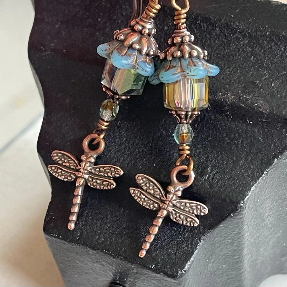 ARTISAN Earrings - “Dragonfly Lanterns” Dangles - Picture 5 of 12